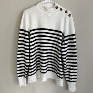 NWT Chaps Black And White Stripe Mock Turtleneck Sweater 2XL Plus Preppy Casual